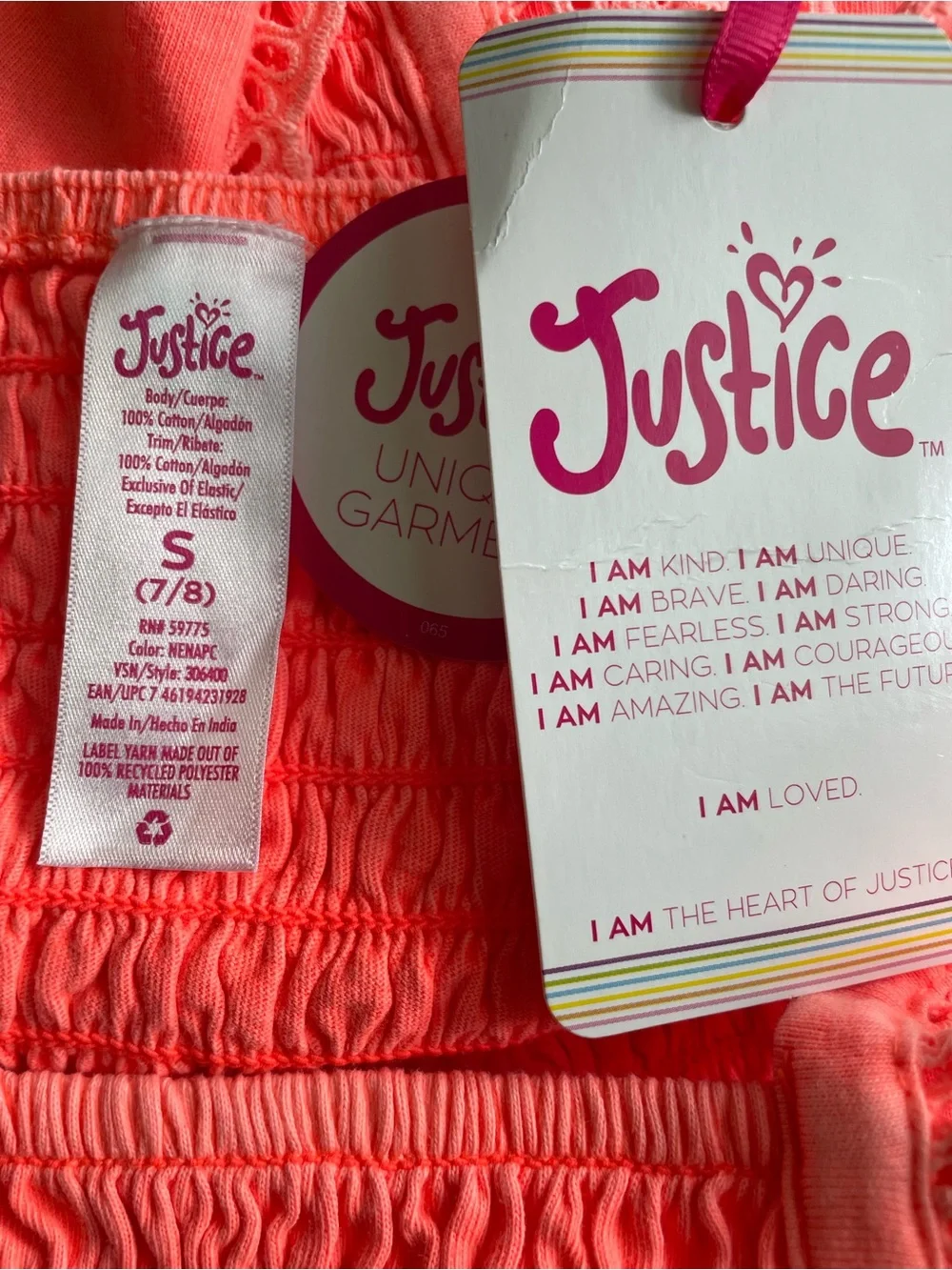 Justice Coral Pink Ruffle-Trim Tank Top Gurls Size 7/8